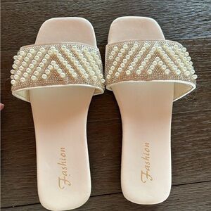 Pearl Embellished Slide Sandals